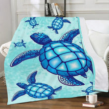 Load image into Gallery viewer, Ti Amo I love you - Exclusive Brand - Medium Turquoise Blue - Turtles - Micro Fleece Blankets
