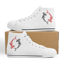 Load image into Gallery viewer, Ti Amo I love you - Exclusive Brand - White - Hannerhead Sharks - Womens High-Top Canvas Shoes - White Soles
