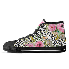 Load image into Gallery viewer, Ti Amo I love you - Exclusive Brand - Leopard with Flowers - High-Top Canvas Shoes - Black
