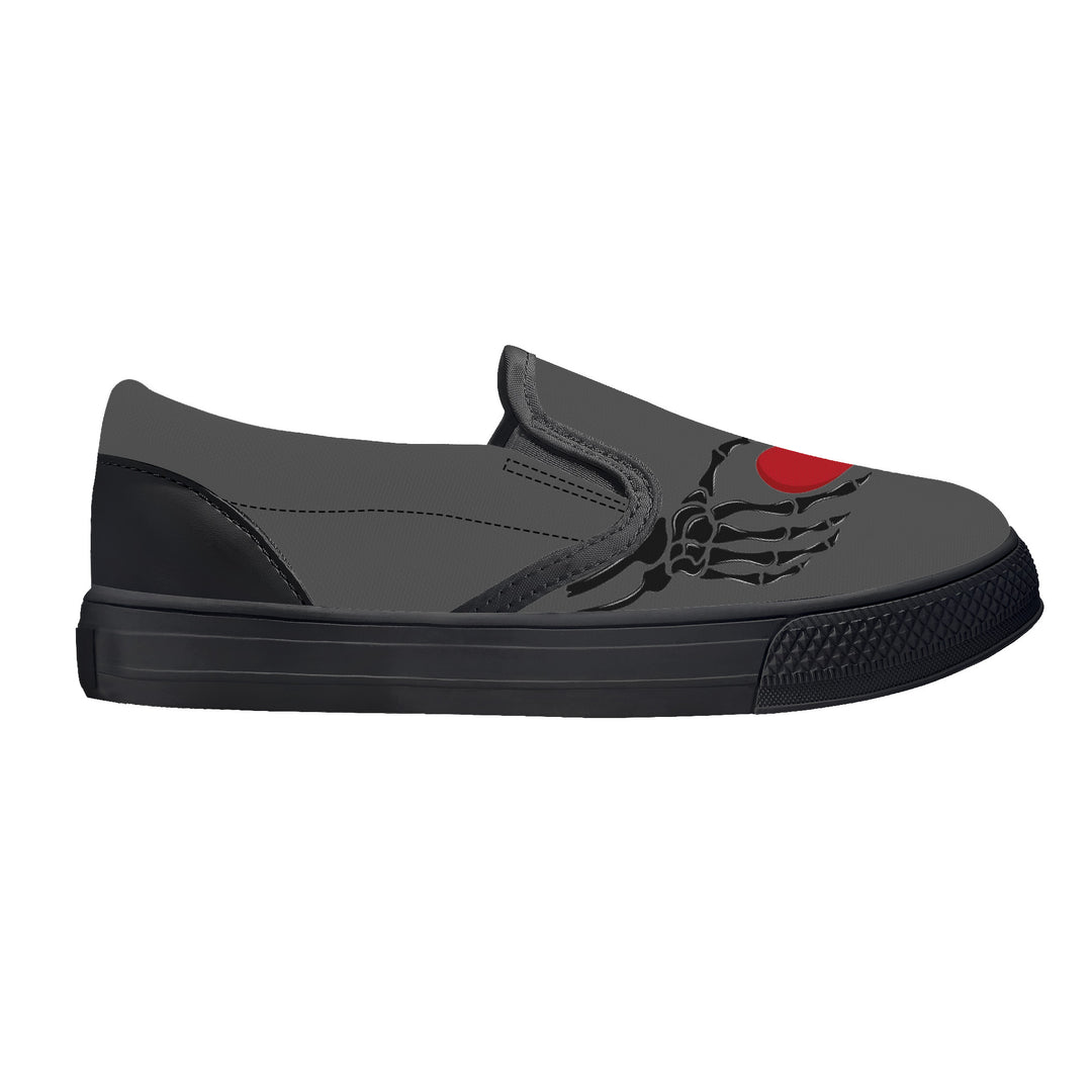 Ti Amo I love you - Exclusive Brand  - Davy's Grey - Skeleton Hands with Heart - Kids Slip-on shoes - Black Soles