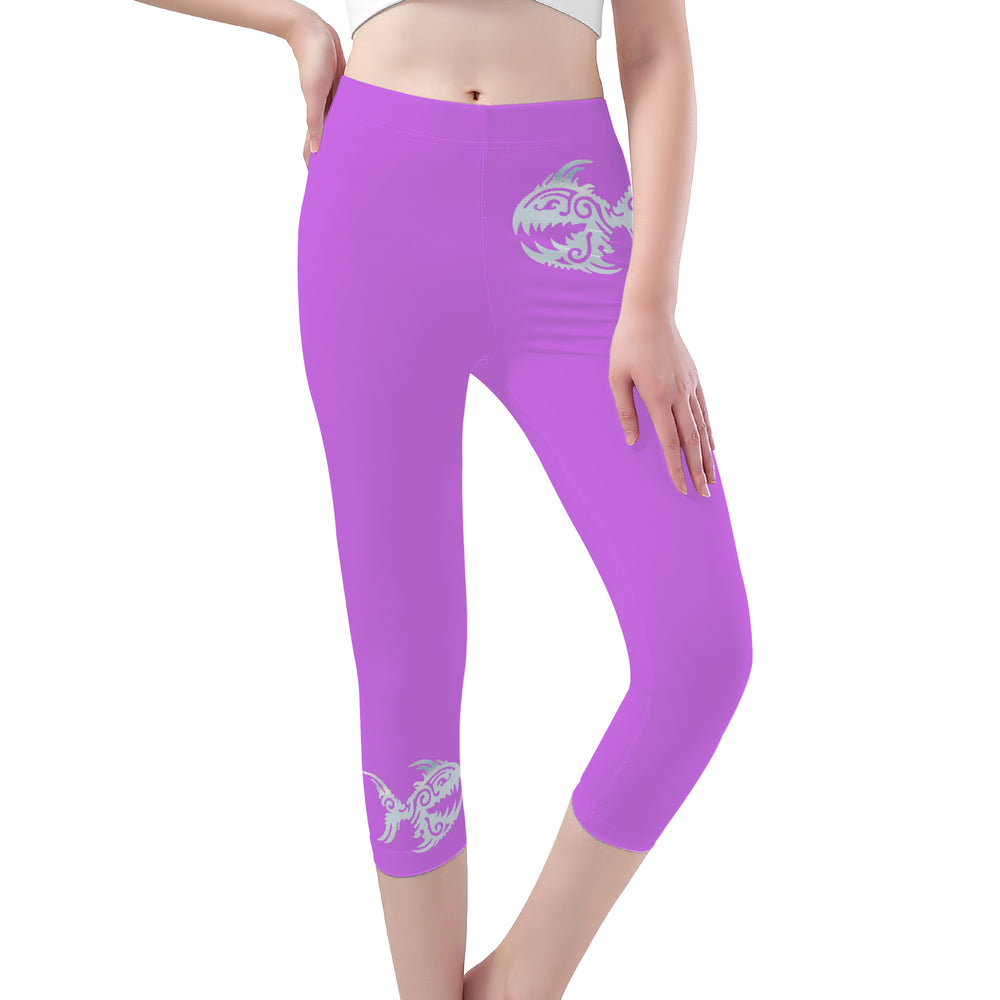 Ti Amo I love you - Exclusive Brand  - Lavender - Angry Fish - Womens / Teen Girls  / Womens Plus Size  - Capri Yoga Leggings - Sizes XS-3XL