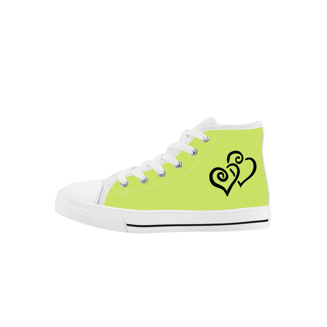 Ti Amo I love you - Exclusive Brand - Yellow Green - Double Black Heart - Kids High Top Canvas Shoes