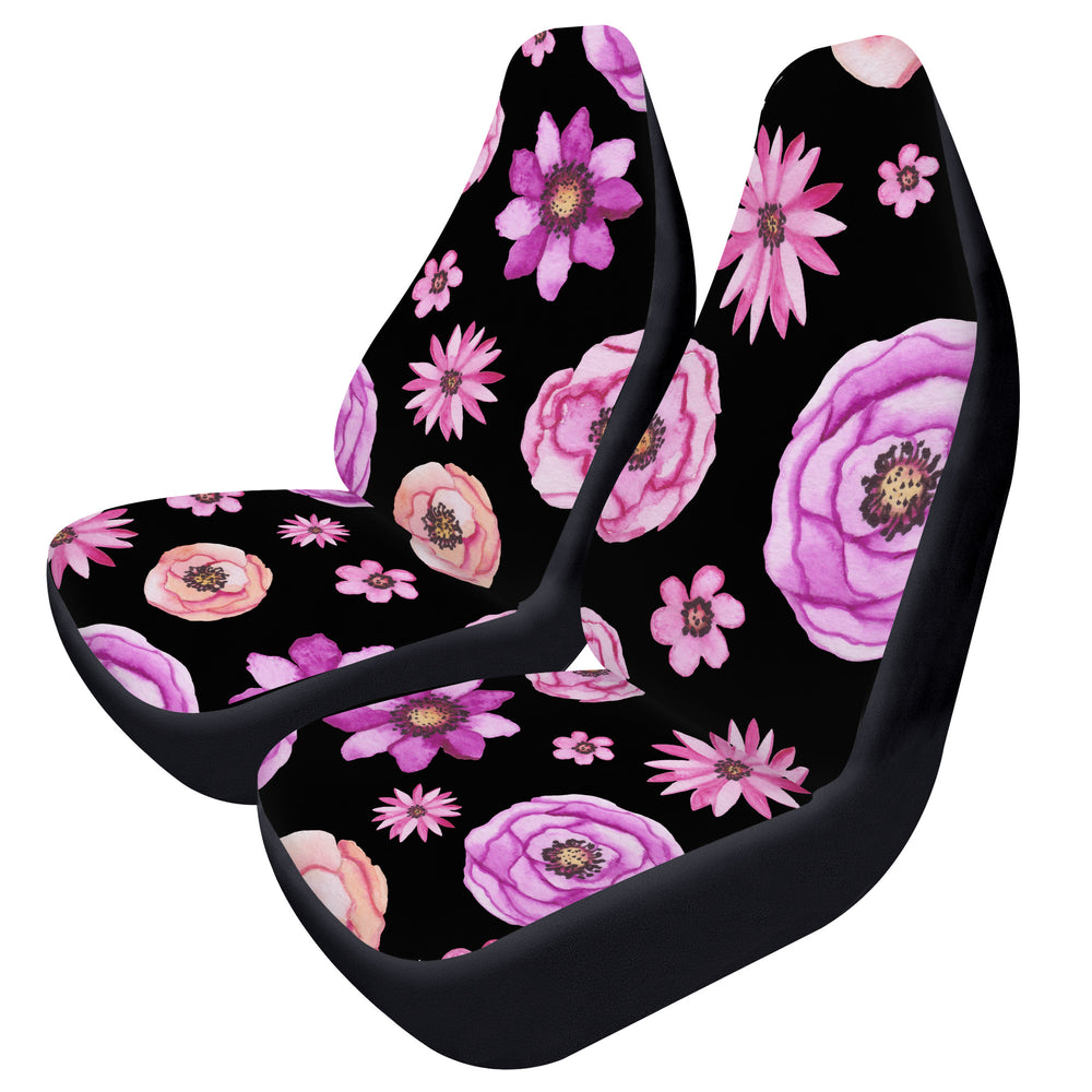 Ti Amo I love you - Exclusive Brand - Black with Sundown, Lavender Magenta & Fuchsia Pink Flowers - Car Seat Covers