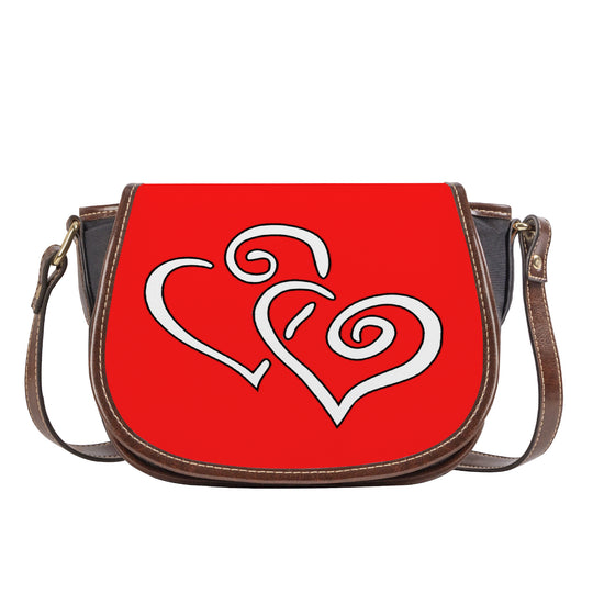 Ti Amo I love you - Exclusive Brand  - Red - Double White Heart - Saddle Bag