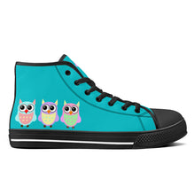 Load image into Gallery viewer, Ti Amo I love you - Exclusive Brand - 3 Sitting Owls - High-Top Canvavs Shoes - Black Soles
