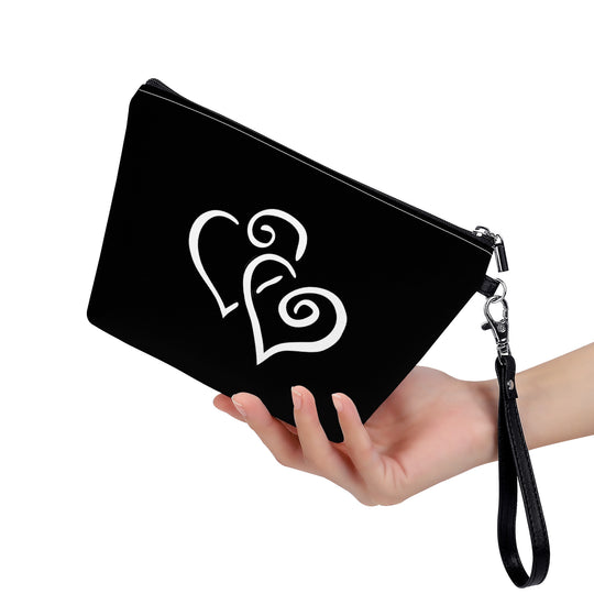 Ti Amo I love you- Exclusive Brand  - Black - Double White Heart - Sling Cosmetic Bag