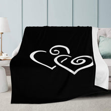 Load image into Gallery viewer, Ti Amo I love you - Exclusive Edition - Black - Double White Heart - Micro Fleece Blankets
