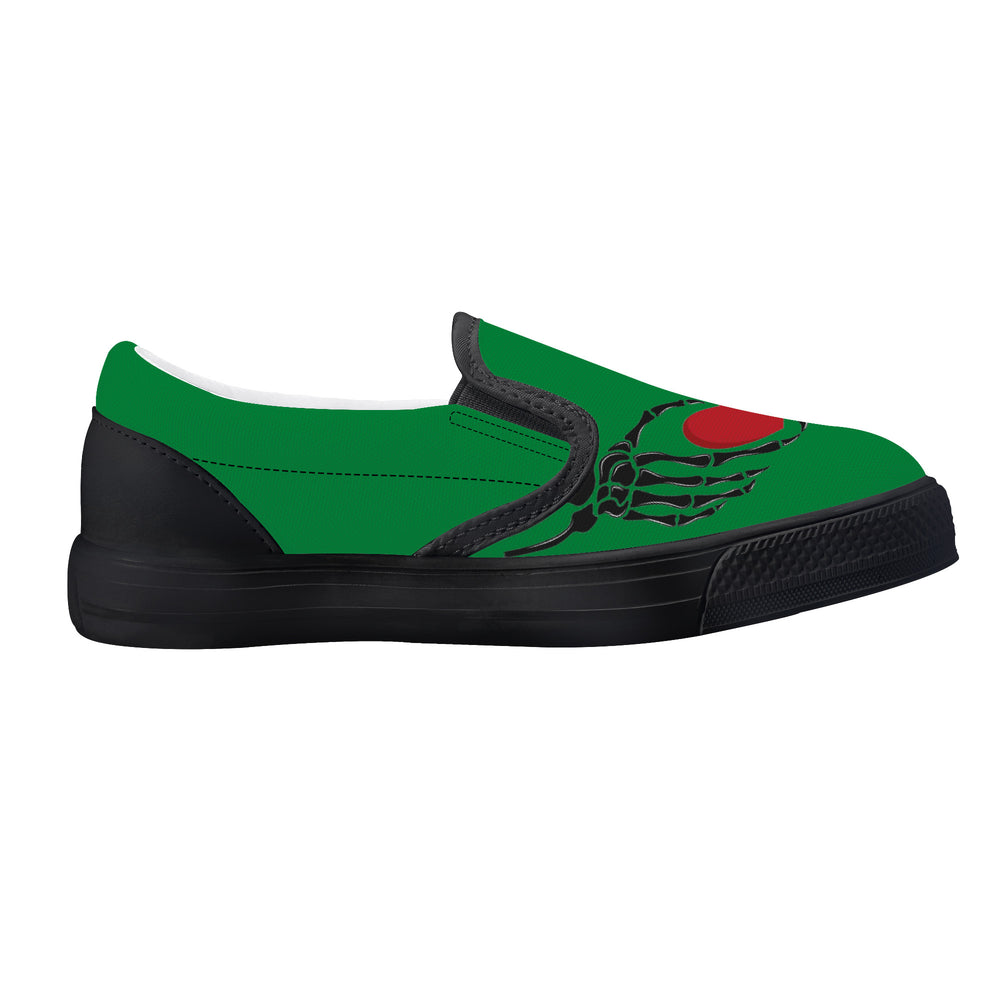 Ti Amo I love you - Exclusive Brand  - Fun Green - Skeleton Hands with Heart - Kids Slip-on shoes - Black Soles