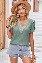 Load image into Gallery viewer, 6 Colors - Eyelet V-Neck Petal Sleeve T-Shirt
