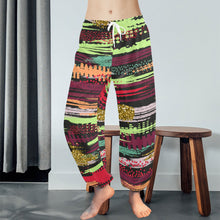 Load image into Gallery viewer, Ti Amo I love you  - Exclusive Brand  - Green Horizontal Colorful Stripes -  Women&#39;s Harem Pants
