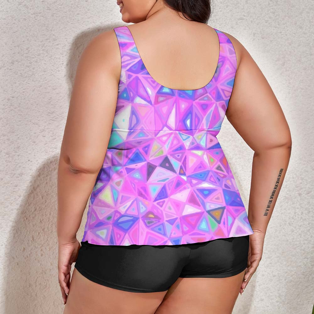 Ti Amo I love you - Exclusive Brand  - Heliotrope Kaleidoscope - Women's Plus Size - Split 2pc Swimsuit - Sizes XL-6XL