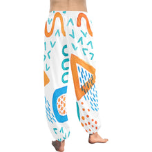 Load image into Gallery viewer, Ti Amo I love you  - Exclusive Brand - White with Orange &amp; Blue Geometrical Shapes - Women&#39;s Harem Pants
