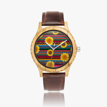 Load image into Gallery viewer, Ti Amo I love you - Exclusive Brand - Leopard &amp; Sunflowers - Womens Designer Italian Olive Wood Watch - Leather Strap 45mm Brown
