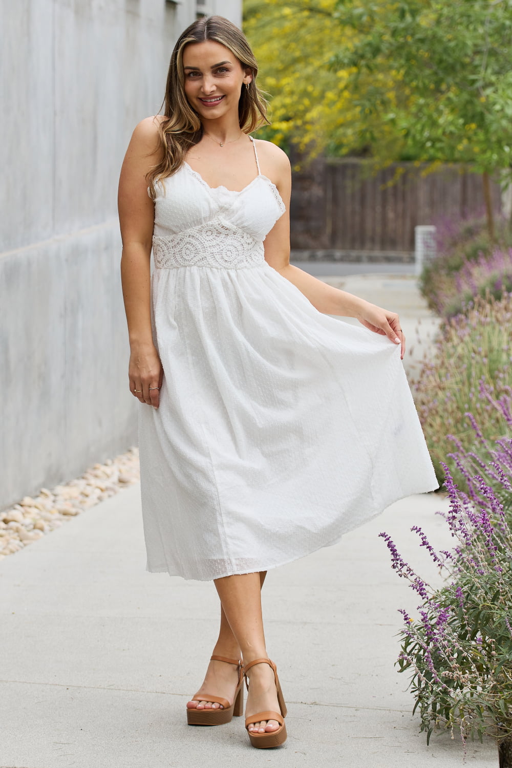 White Birch - White - Full Size Lace Detail Sleeveless Lace Midi Dress