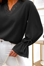 Load image into Gallery viewer, Openwork V-Neck Flounce Sleeve Blouse
