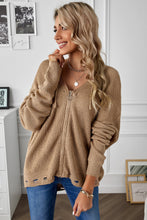 Load image into Gallery viewer, Zip-Up Distressed Hooded Cardigan - Sizes S-2XL Khaki
