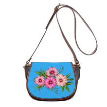 Load image into Gallery viewer, Ti Amo I love you - Exclusive Brand - Medium Cyan Blue - Pink Floral - Saddle Bag
