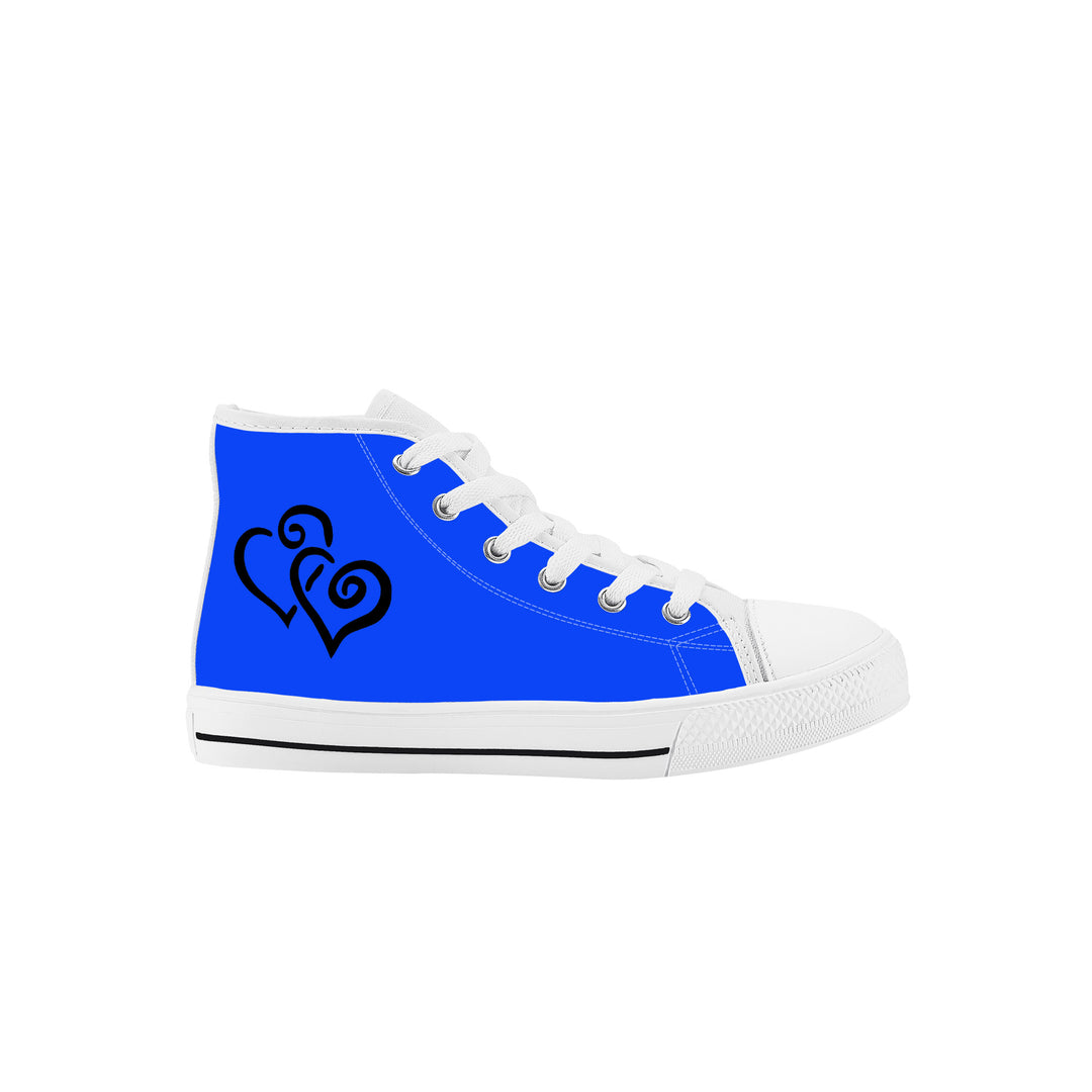 Ti Amo I love you - Exclusive Brand-Blue Blue Eyes - Double Black Heart - Kids High Top Canvas Shoes
