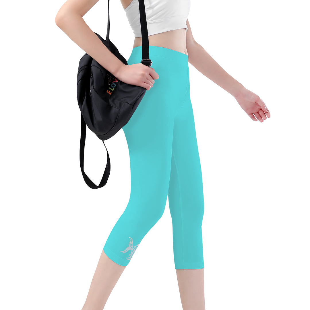 Ti Amo I love you - Exclusive Brand  - Medium Turquoise Blue - Capri Yoga Leggings - Sizes XS-3XL