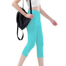 Load image into Gallery viewer, Ti Amo I love you - Exclusive Brand  - Medium Turquoise Blue - Capri Yoga Leggings - Sizes XS-3XL
