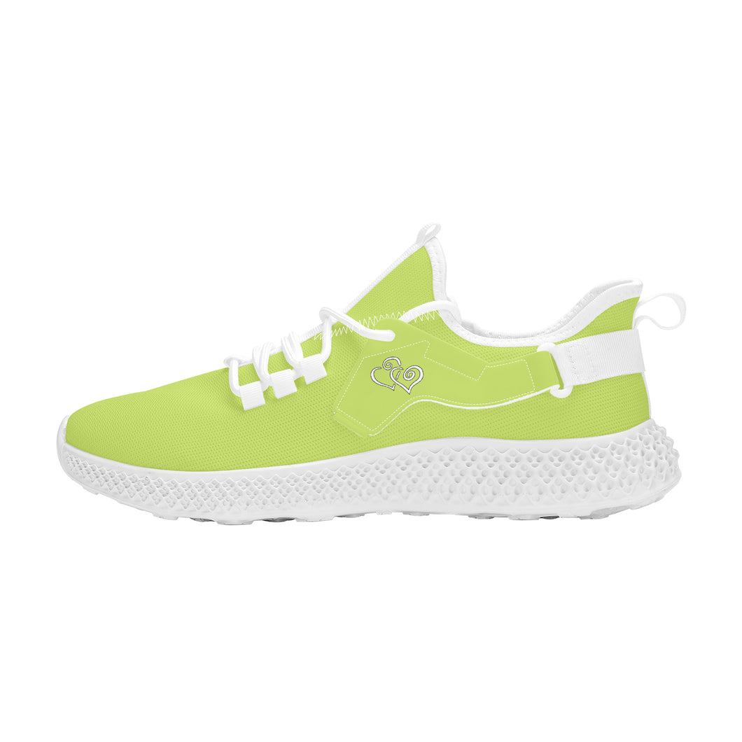 Ti Amo I love you - Exclusive Brand  - Yellow Green -  Double Heart - Womens Mesh Knit Shoes - White Soles