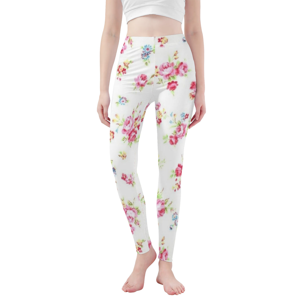 Ti Amo I love you - Exlusive Brand - White Floral - Womens / Teen Girls / Womens Plus Size - Yoga Leggings - Sizes XS-3XL