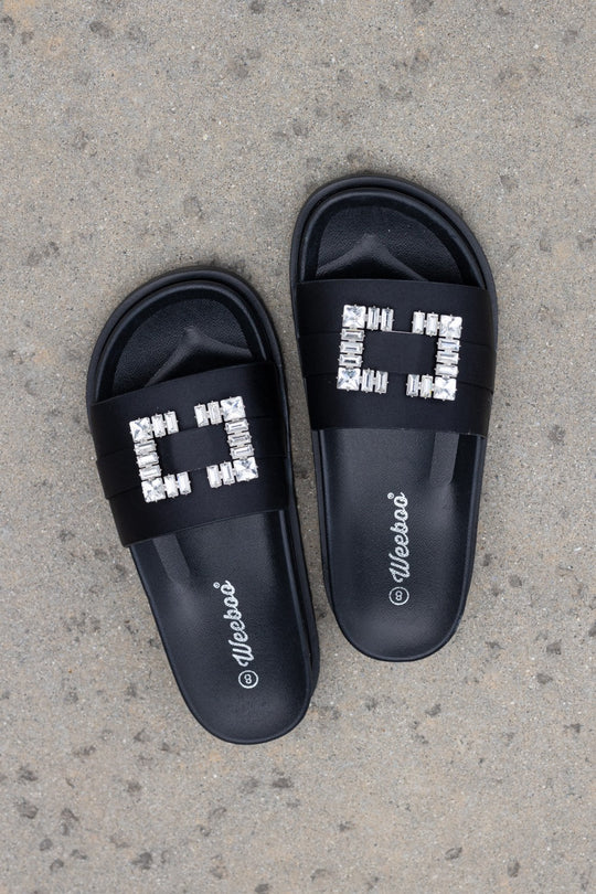 Weeboo Crystal Skies Rhinestone Buckle Slide Sandals - Only Size 7.5 Left