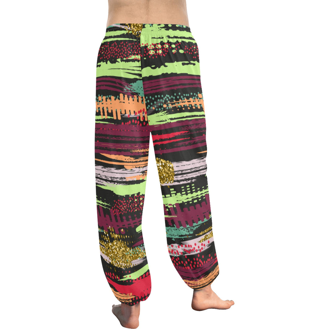 Ti Amo I love you  - Exclusive Brand  - Green Horizontal Colorful Stripes -  Women's Harem Pants - Sizes XS-2XL