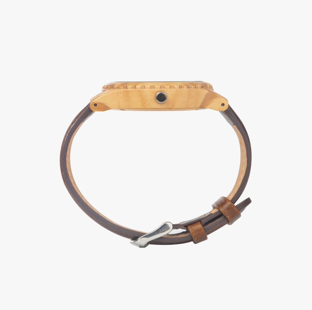 Ti Amo I love you - Exclusive Brand - Yin & Yang Mandala - Unisex Designer Italian Olive Wood Watch - Leather Strap