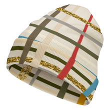 Load image into Gallery viewer, Ti Amo I love you Exclusive Brand  - Beige with Taupe Red &amp; Gold Stripes - Unisex Knit Hat
