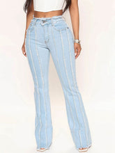 Load image into Gallery viewer, Striped Raw Hem Jeans - Sizes S-2XL
