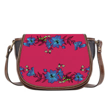 Load image into Gallery viewer, Ti Amo I love you - Exclusive Brand - Cerise Red 2 - Blue Floral - Saddle Bag
