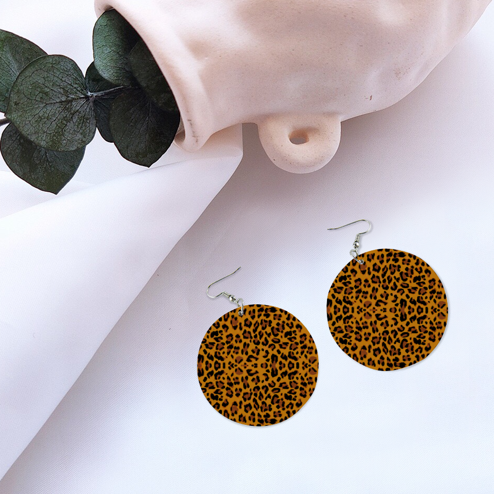 Ti Amo I love you Exclusive Brand - Fire Bush Leopard - Geometric Round Wooden Earrings