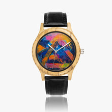 Load image into Gallery viewer, Ti Amo I love you - Exclusive Brand - Geometrical Painted Pattern - Unisex Designer Italian Olive Wood Watch - Leather Strap
