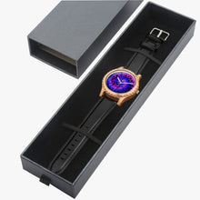 Load image into Gallery viewer, Ti Amo I love you - Exclusive Brand - Persian Blue &amp; Heliotrope - Tie-Dye - Unisex Designer Italian Olive Wood Watch - Leather Strap
