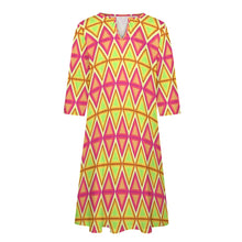 Load image into Gallery viewer, Ti Amo I love you - Exclusive Brand - Yellow &amp; Pink Diamonds - 7-point Sleeve Dress - Sizes S-5XL
