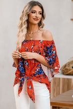 Load image into Gallery viewer, Tied Printed Off-Shoulder Half Sleeve Blouse
