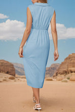 Load image into Gallery viewer, Slit Johnny Collar Sleeveless Midi Dress
