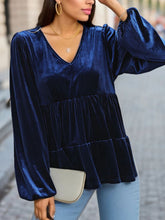 Load image into Gallery viewer, V-Neck Balloon Sleeve Peplum Blouse
