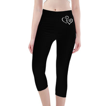 Load image into Gallery viewer, Ti Amo I love you - Exclusive Brand - Black - Double White Heart - Womens / Teen Girls / Womens Plus Size - Capri Yoga Leggings - Sizes XS-3XL
