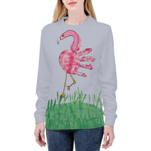 Load image into Gallery viewer, Ti Amo I love you - Exclusive Brand - Ghost  with Amazon Grass &amp; Cranberry  - Child&#39;s Drawing of Flamingo - Women&#39;s Sweatshirt
