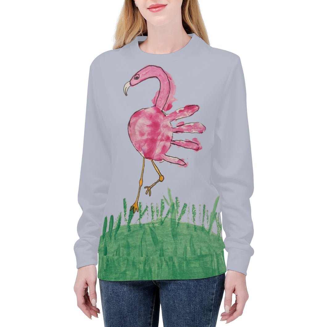 Ti Amo I love you - Exclusive Brand - Ghost  with Amazon Grass & Cranberry  - Child's Drawing of Flamingo - Women's Sweatshirt