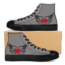 Load image into Gallery viewer, Ti Amo I love you - Exclusive Brand - Natural Gray - Skeleton Hands with Heart - High Top Canvas Shoes - Black Soles
