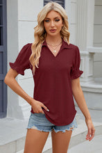 Load image into Gallery viewer, 8 Colors - Eyelet Johnny Collar Short Sleeve Blouse
