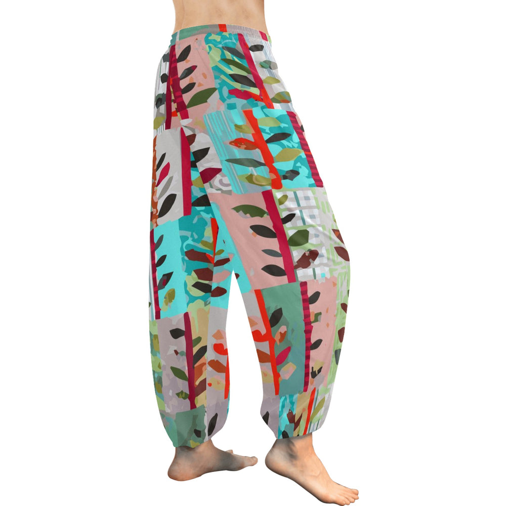 Ti Amo I love you  - Exclusive Brand  - Colorful Geometrical Leaf Pattern - Women's Harem Pants - Sizes XS- 2XL