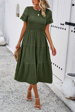 Load image into Gallery viewer, Smocked Round Neck Short Sleeve Midi Dress
