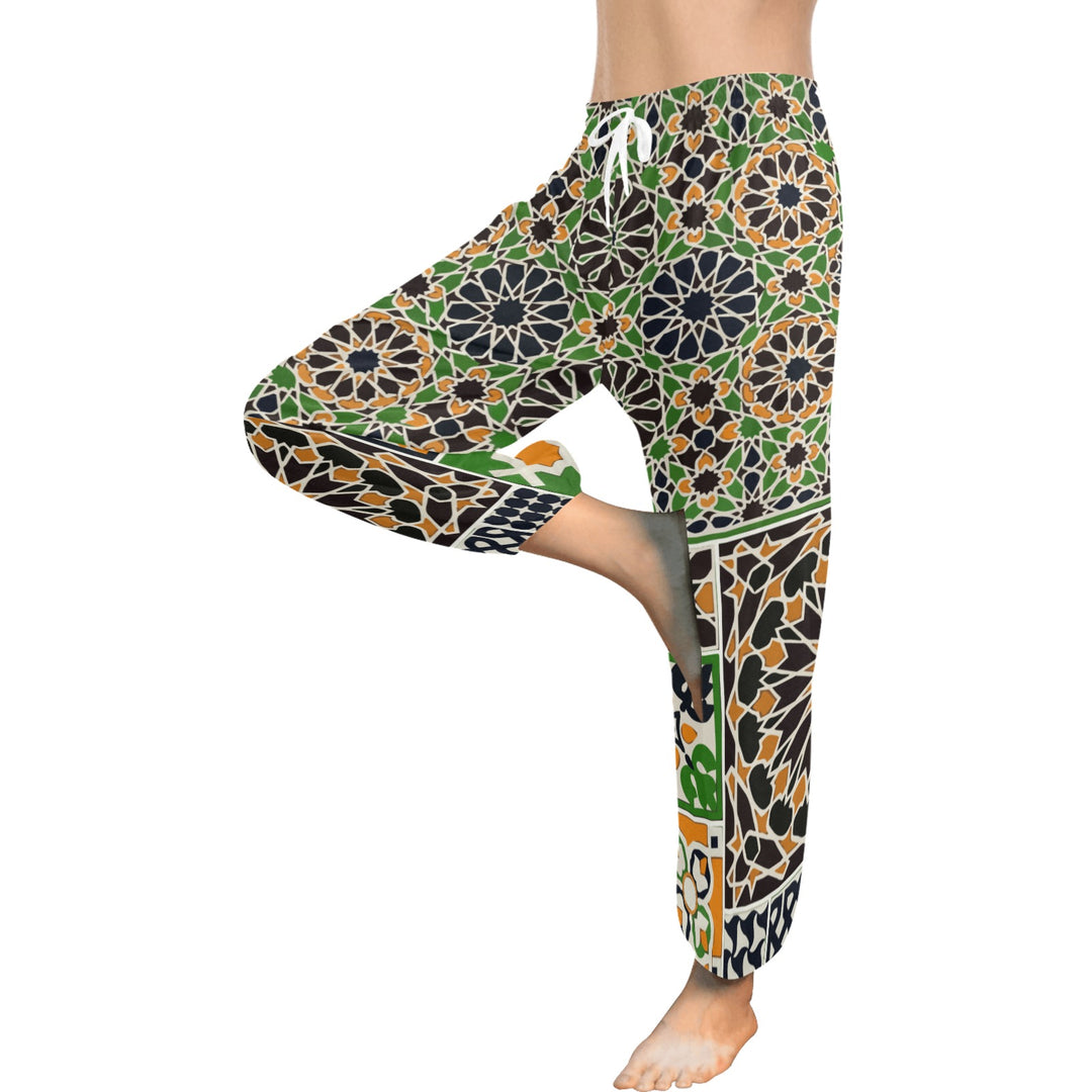 Ti Amo I love you  - Exclusive Brand  - Green, Black & Orange Pattern - Women's Harem Pants