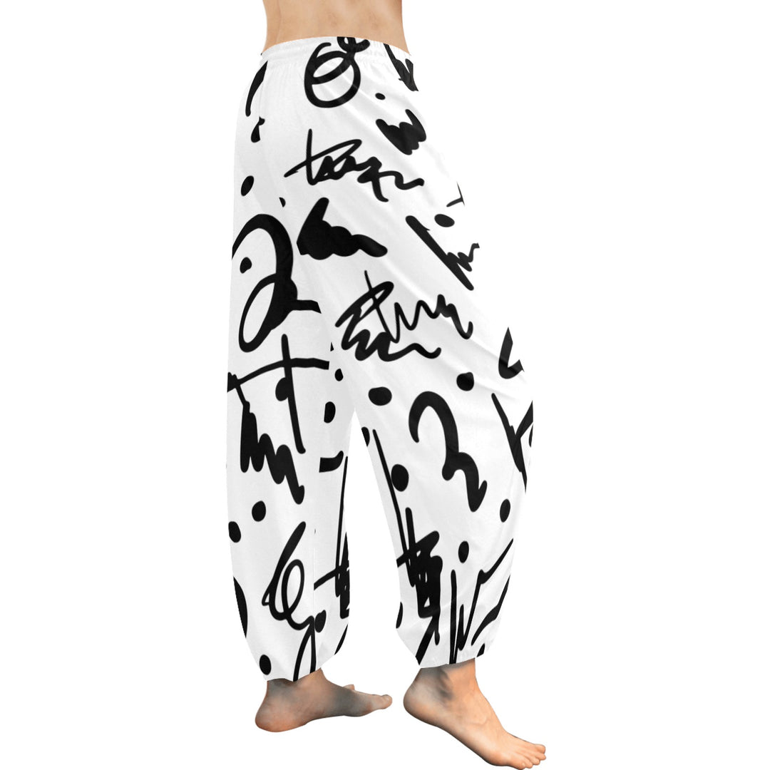 Ti Amo I love you - Exclusive Brand  - White with Black Squiggles - Women's Harem Pants
