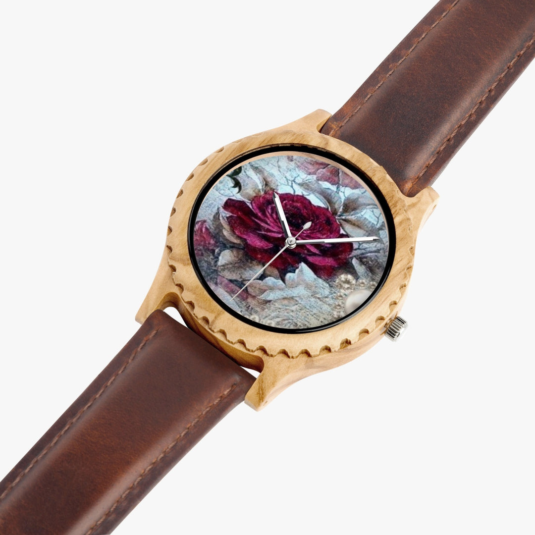 Ti Amo I love you - Exclusive Brand - Rose - Womens Designer Italian Olive Wood Watch - Leather Strap