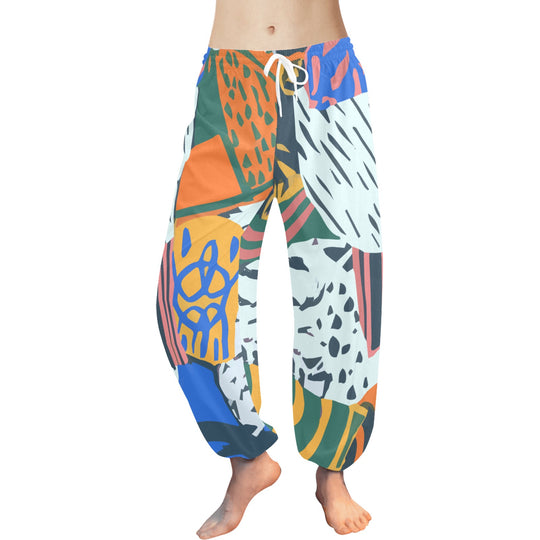 Ti Amo I love you  - Exclusive Brand  - Colorful Abstract Patchwork - Women's Harem Pants - Sizes XS-2XL